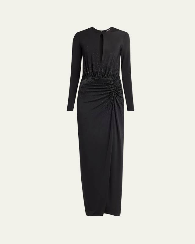 Keyhole Long-Sleeve Crystal Draped Jersey Gown